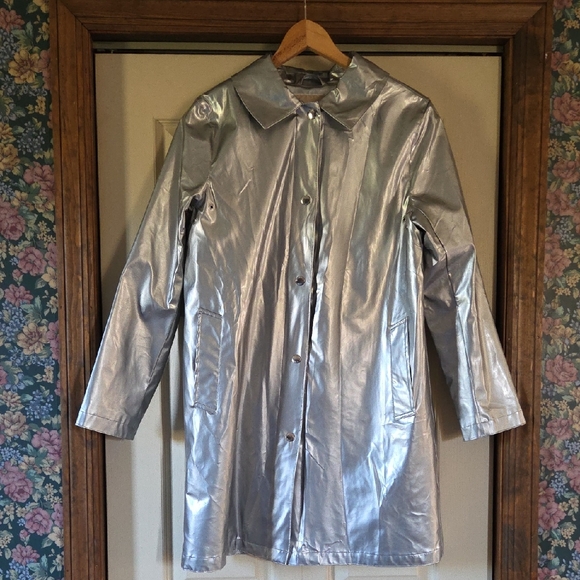 Michael Kors Jackets & Blazers - Michael Kors Shiny Silver Rain/Trench Coat